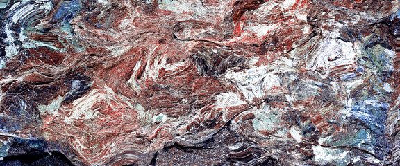 Abstract marbled background, blue and white, red waves marbling lines