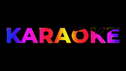 Karaoke text. Party in 80s style. Party text with sound waves effect. Glowing neon lights. Retrowave and synthwave style. For postcard, party invitation, banner, poster.