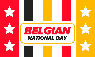 Belgian National Day. Belgium Independence day. Annual holiday in Belgium, celebrated in Jule 21. Patriotic design. Poster, greeting card, banner and background. Vector illustration