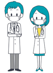 マスクを着けた男女の医師