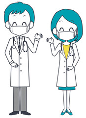 マスクを着けた笑顔の男女の医師