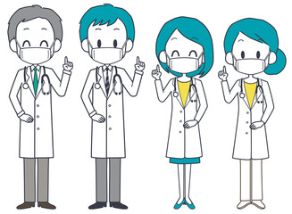 マスクを着けた4人の男女の医師