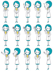 マスクを着けた女性の医師の表情セット