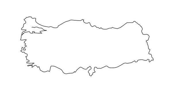 Turkey map animation line. Black line animation letters drawing on a white background.