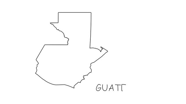 Guatemala map animation line. Black line animation letters drawing on a white background.