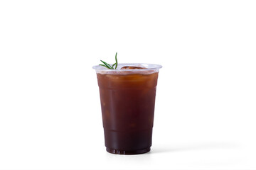 ice cold americano cold brew coffee in glass Isolate on white background. cafe menu concept.