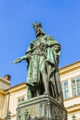 Obraz premium Historical statue (1848) of Charles IV (Karel IV) near Charles Bridge. Charles IV - Holy Roman Emperor, was the second king of Bohemia. Prague, Czech Republic.