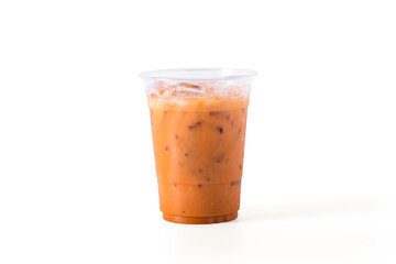 Ice Thai milk tea in glass Isolate on white background. cafe menu concept.