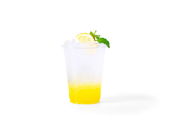 Ice lemon soda in glass Isolate on white background. cafe menu concept.