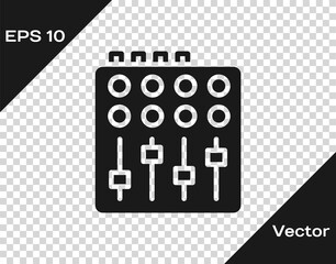 Black Sound mixer controller icon isolated on transparent background. Dj equipment slider buttons. Mixing console. Vector