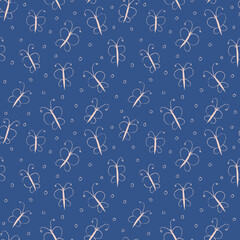 Vector blue pink drawn butterflies repeat pattern