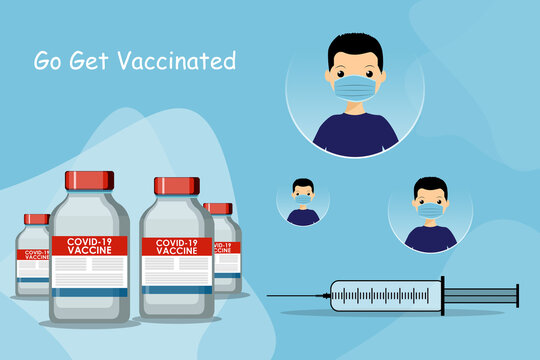 Creative design for Coronavirus vaccine background. Covid-19 corona virus vaccination with vaccine bottle and syringe injection tool for covid19 immunization treatment.