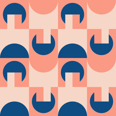 Modern vector abstract  geometric seamless pattern with circles, rectangles and squares  in retro scandinavian style. Pastel colored simple shapes graphic background. Abstract mosaic artwork.