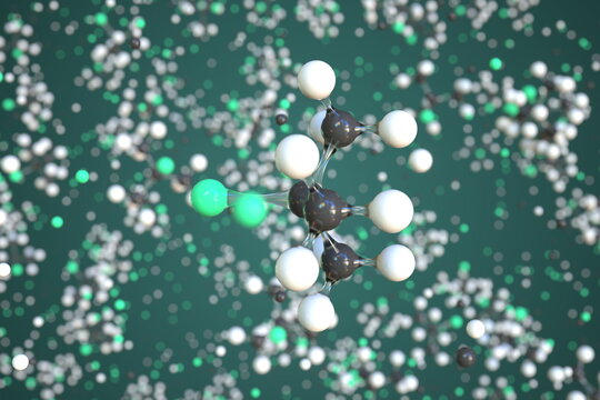 2-chloro-2-methylpropane molecule, conceptual molecular model. Scientific 3d rendering © Alexey Novikov