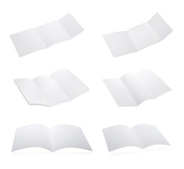 Set with blank paper brochures on white background. Mockup for design