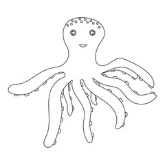 line art silhouette of a black octopus on a white background. vector illustration. close-up, isolated, marine life, sea animal