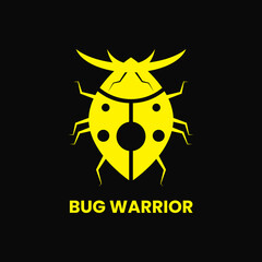 Bug Warrior Logo Concept. Animal, Insect, Flat, Simple and Modern Logotype. Yellow and Black. Suitable for Logo, Icon, Symbol and Sign. Such as Mascot, Emblem, Clothing or Virus Logo