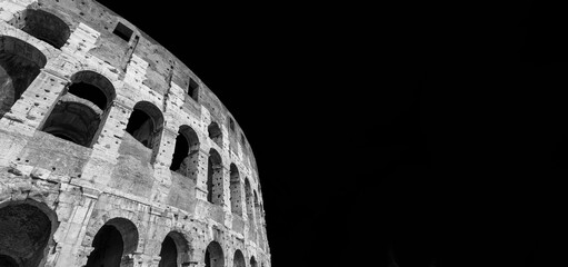 Coliseum monumental and ruined arcades (Black and White with copy space)