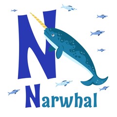 Sea Animals Alphabet. ABC for children. Letter N