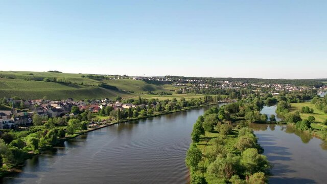 Aerial view of the Moselle in Remich, Luxembourg.