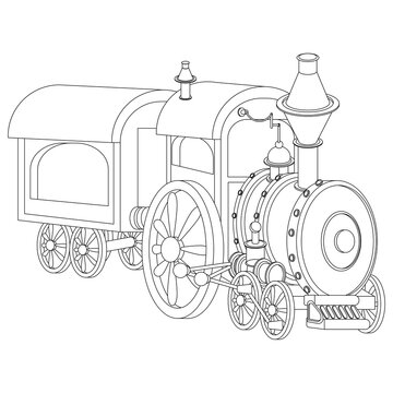 Coloring image of the train. Vector illustration on the theme of painting techniques.