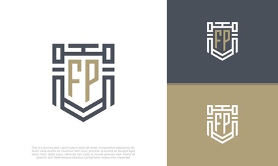 Luxury Shield Letter FP Logo Design. Initial Letter Logo.
