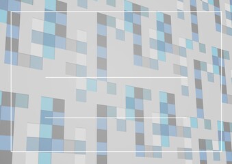 White lines and copy space against blue mosaic squares on grey background