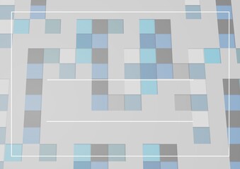 White lines and copy space against blue mosaic squares on grey background
