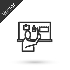 Grey line Stop plastic pollution icon isolated on white background. Ecological poster. Vector Illustration