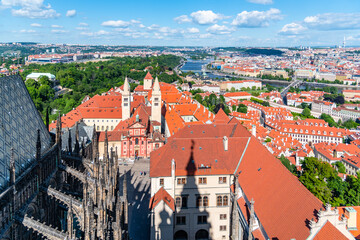 Fototapeta na wymiar Aerial view of Basilica of St George on Prague Castle, Prague, Czech Republic.
