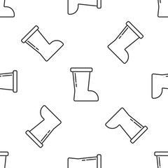Grey line Waterproof rubber boot icon isolated seamless pattern on white background. Gumboots for rainy weather, fishing, gardening. Vector