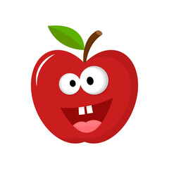 Smiling Apple with eyes. Cute, funny apple fruit isolated on white. Vector illustration