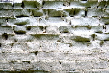 Old brick wall. Ancient stone texture background. Urban background, white ruined industrial brick wall with copy space. Home and office design backdrop. Vintage effect
