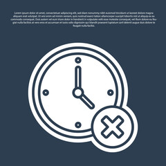 Blue line Clock delete icon isolated on blue background. Time symbol. Vector