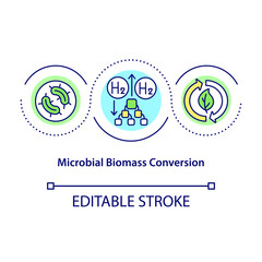 Microbial biomass conversion concept icon. Hydrogen energy usage. Innolvational fuel technologies abstract idea thin line illustration. Vector isolated outline color drawing. Editable stroke