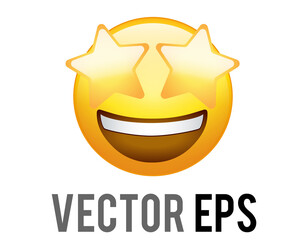 vector yellow exciting laughing, smiling face flat icon with star eyes
