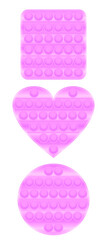 Antistress toy pink pop it round, square and heart-shaped. Set of isolated vector images on white background