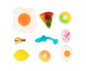 Bright marmalade candy on a white background