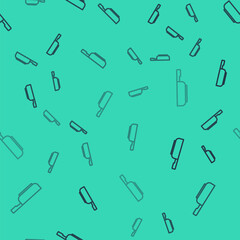 Black line Frying pan icon isolated seamless pattern on green background. Fry or roast food symbol. Vector
