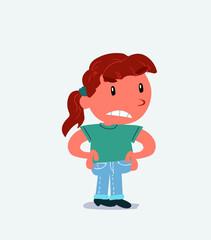 Angry cartoon character of little girl on jeans