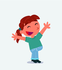 cartoon character of little girl on jeans celebrating something with joy