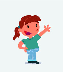 cartoon character of little girl on jeans explaining something while pointing