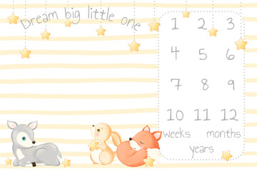 design for baby blanket, stars and cute little animals, baby animals, deer hare rabbit fox	
