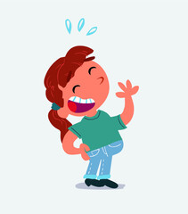 cartoon character of little girl on jeans laughing happily