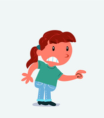Fototapeta premium artoon character of little girl on jeans pointing something aggressively.