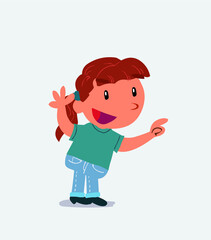 cartoon character of little girl on jeans pointing while arguing.