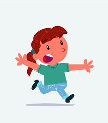 cartoon character of little girl on jeans running angry