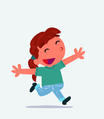 cartoon character of little girl on jeans running euphoric.