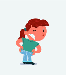 cartoon character of little girl on jeans suspecting something wrong.