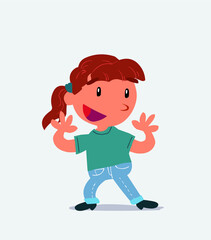 Pleasantly surprised cartoon character of little girl on jeans